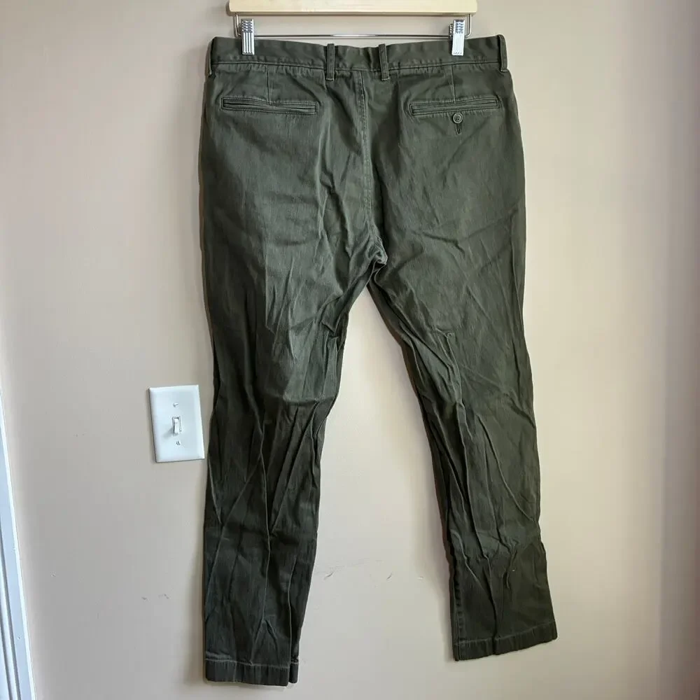 J.Crew stretch trademark cotton blend vintage olive green trousers men's 34X32